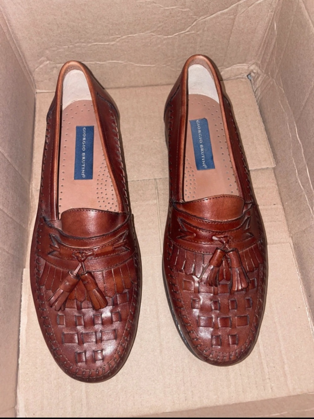 Giorgio Brutini Le Glove brown woven/kiltie loafers